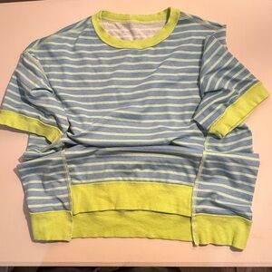 Striped Blue and Green Short Sleeve Top, Trendy Oversized shirt, soft and cute~!